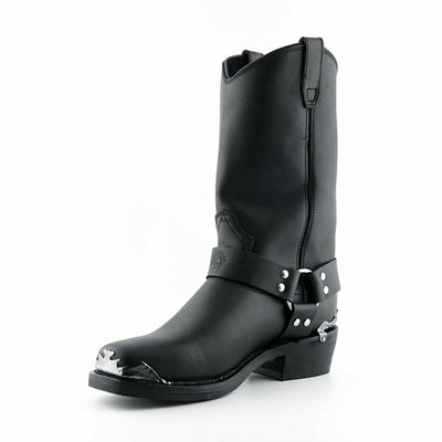 Grinders Mens Black Cowboy Biker Boots- Eagle Hi