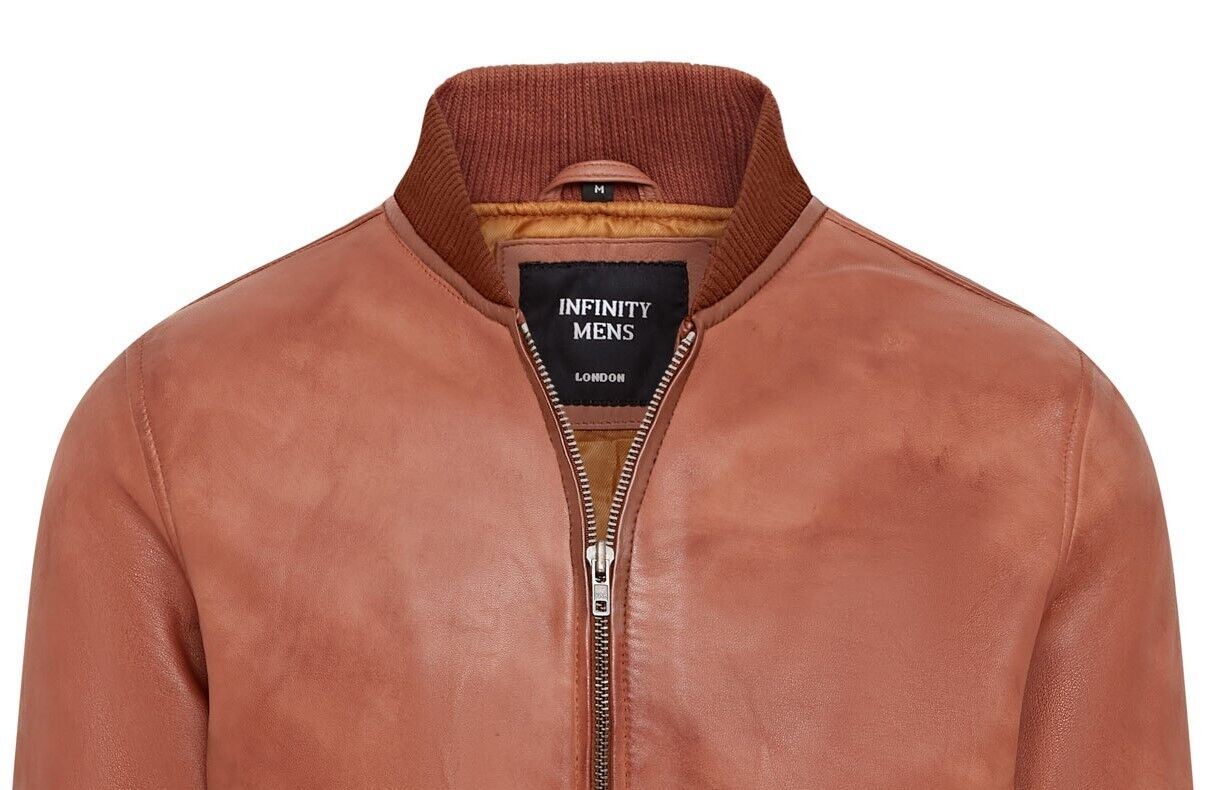 Mens Soft Leather MA-1 Varsity Bomber Jacket