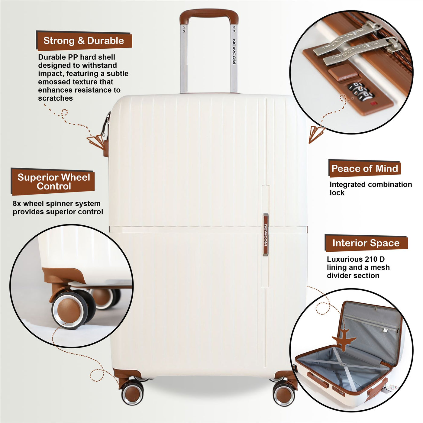 Hard Shell Cabin 37 x 22 x 56 cm PP Luggage Suitcase Suitable for Easyjet, Ryanair
