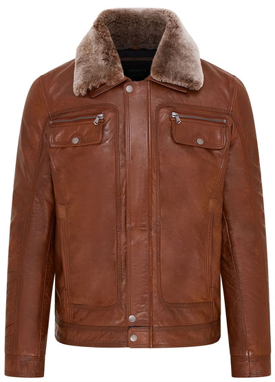 Mens Trucker Shirt Leather Jacket- Tornio