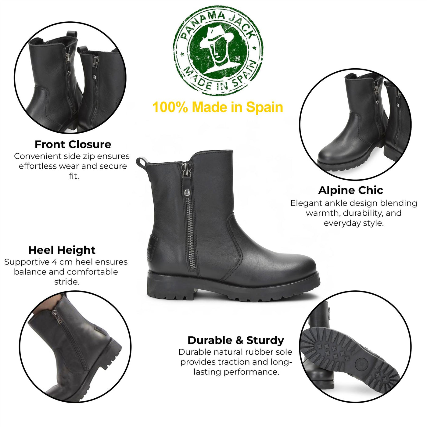 Panama Jack Women's Fabi Igloo B1 Black Waterproof Leather Ankle Boots