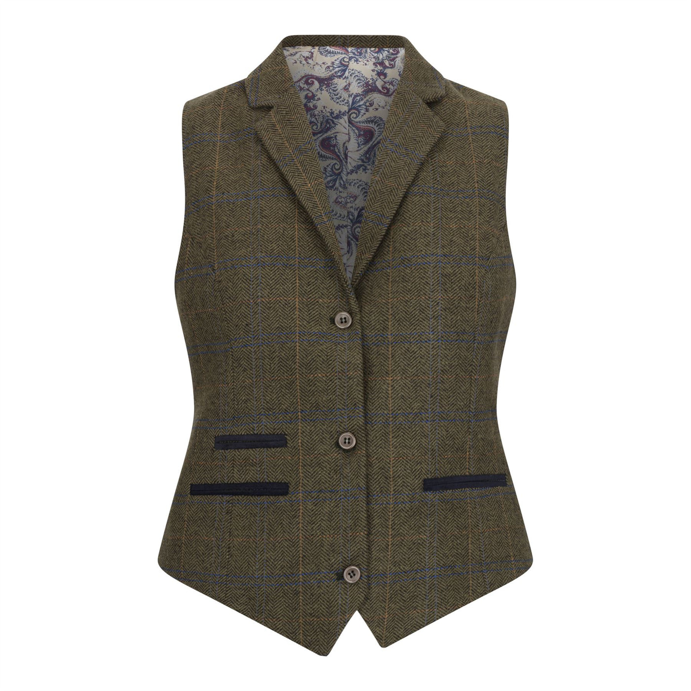 Women's Olive 2 Piece Set Tweed Blazer Waistcoat in Herringbone Check