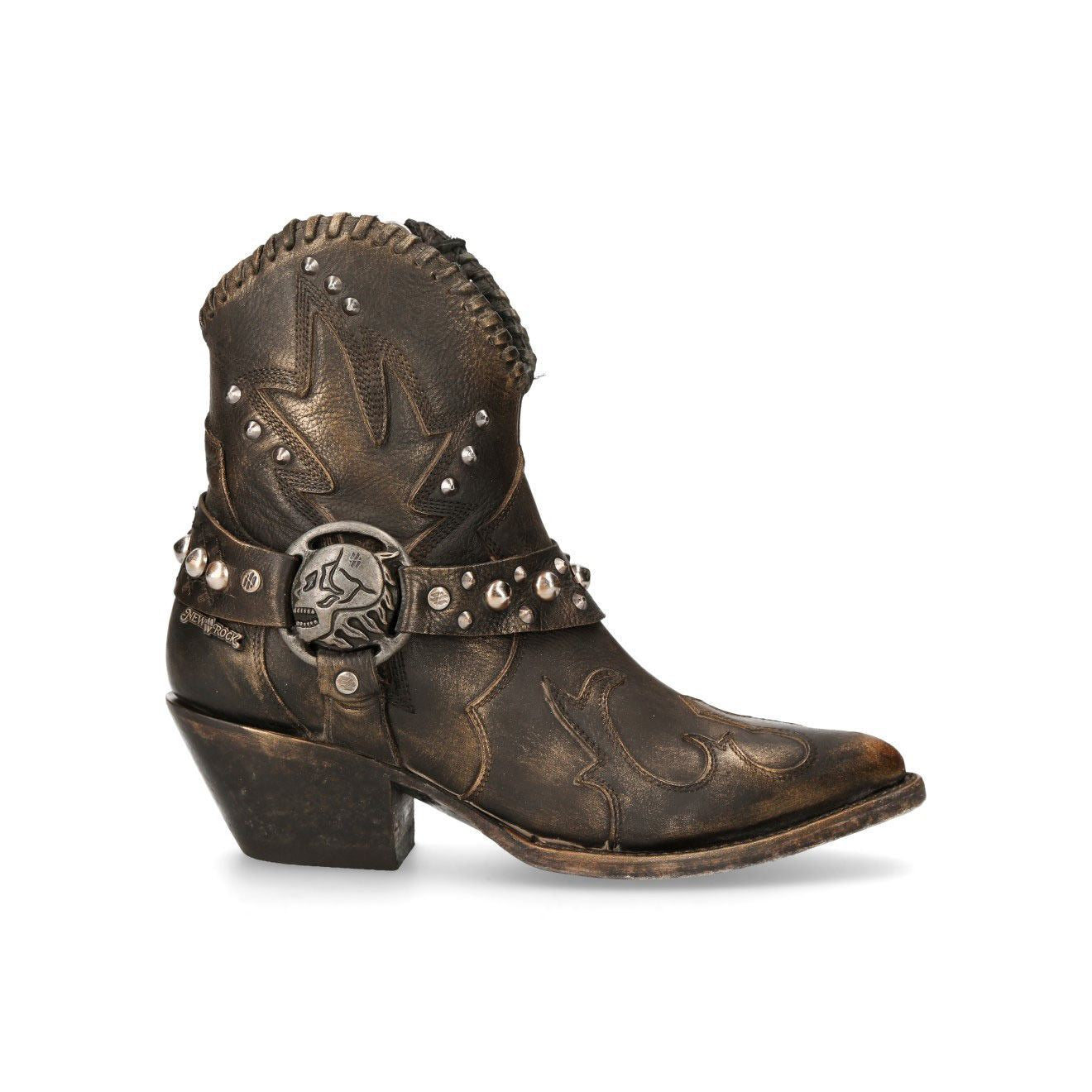New Rock Brown Leather Pointed Cowboy Boots- WSTM004-S1