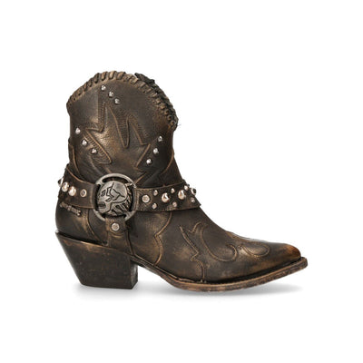 New Rock Brown Leather Pointed Cowboy Boots- WSTM004-S1