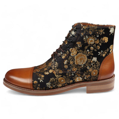 Justin Reess Men's Floral Leather Oxford Ankle Boots - Adam