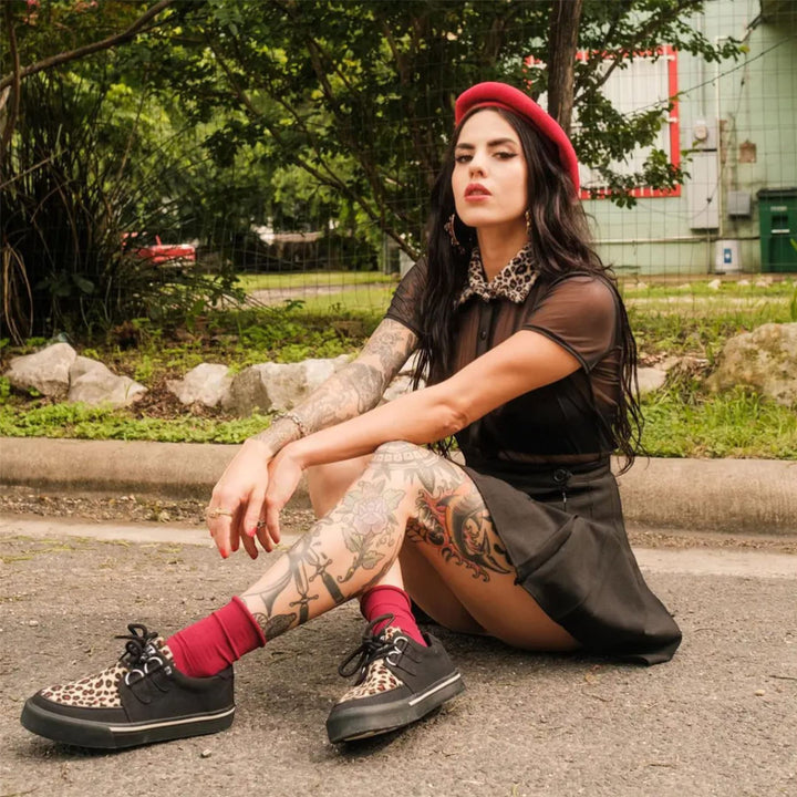 TUK Pointed Creeper Sneaker Black Leopard Canvas Platform Shoes