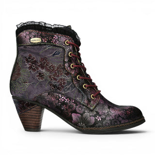 Laura Vita Women's Floral Goth Victorian Violet Leather Heeled Ankle Boots - Alcizeeo-190