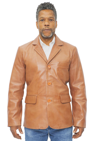 Mens 3 Button Leather Blazer Jacket-Dubai