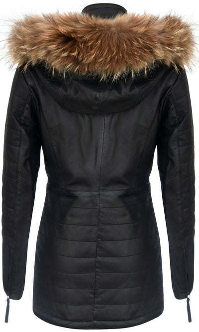 Womens Quilted Leather Parka Jacket-Curitiba