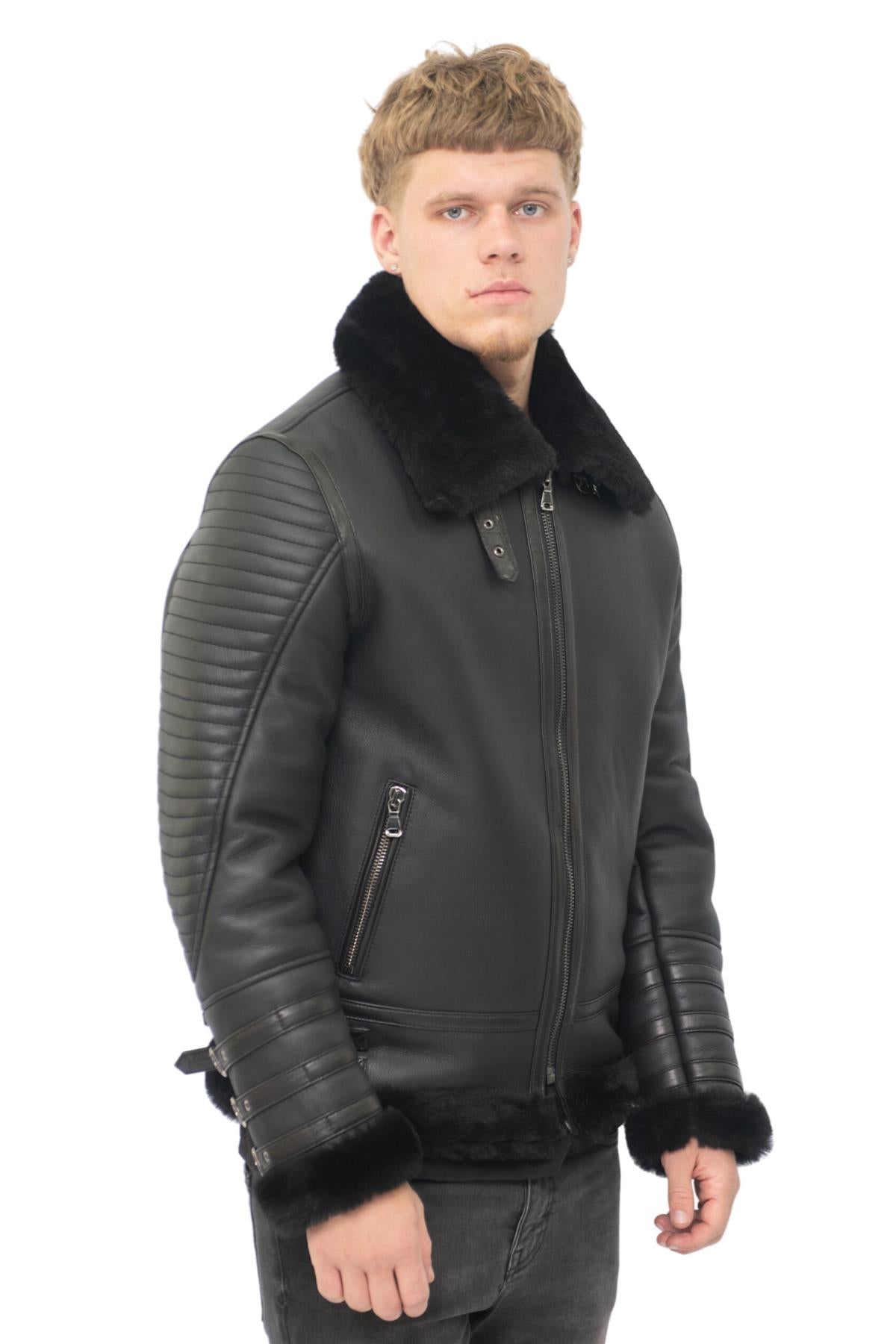 Mens Retro Sheepskin Bomber Jacket-Horley