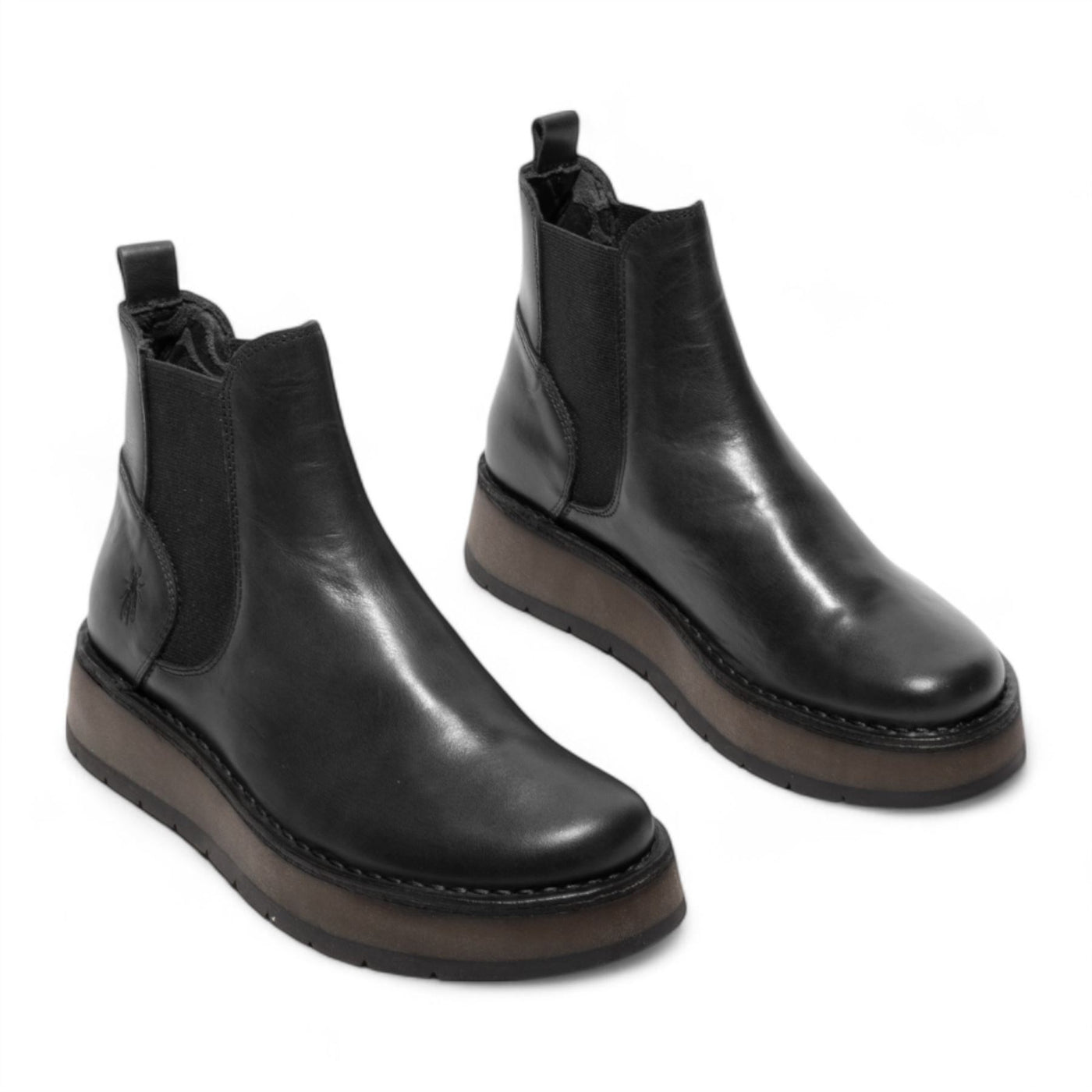 Fly London Womens Black RAWI131 Chelsea Leather Ankle Pull-On Classic Comfort Boots