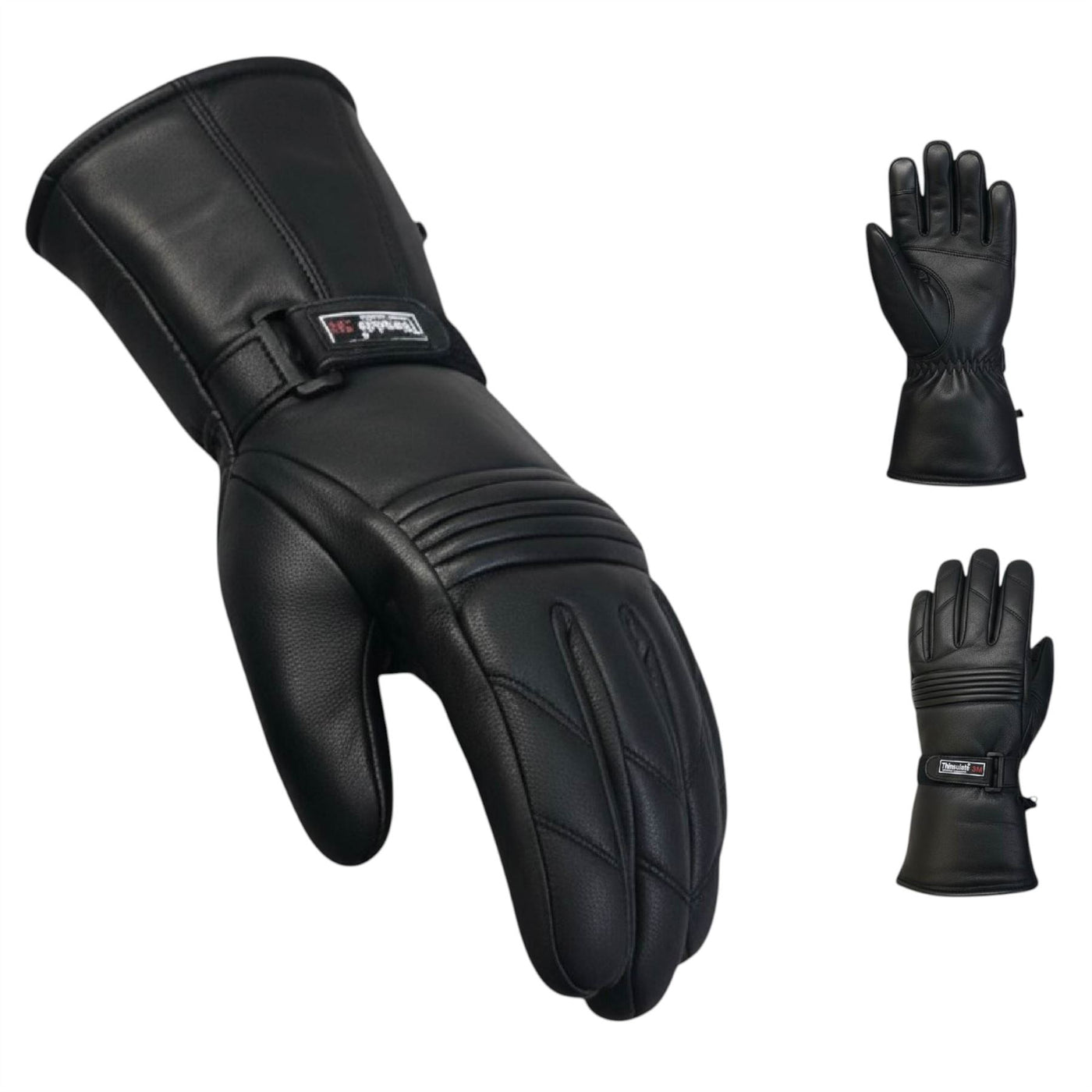 Men's Thermal Motorbike Black Leather Waterproof Biker Protection Gloves