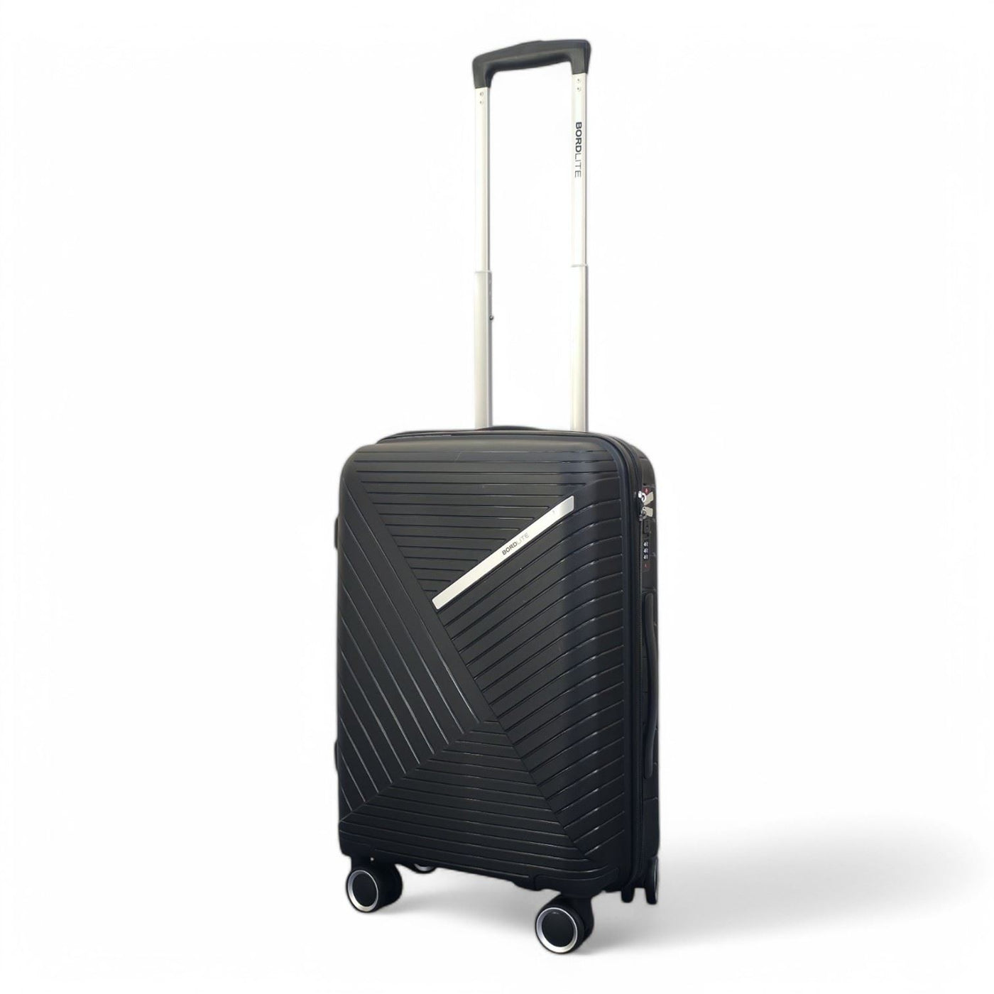 Robust PP Hard Shell Black 8 Wheels Luggage Travel Holiday Cabin Suitcase Set