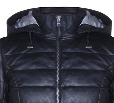 Womens Leather Puffer Parka Jacket-Andria