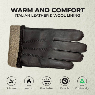 Men’s Italian Leather Warm Wool Lining Winter Stich Design Gloves - M-LGV-205