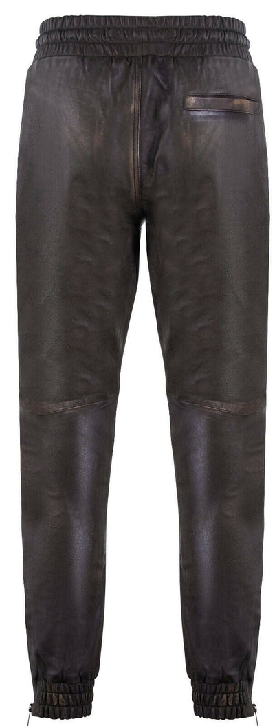 Mens  Leather Jogging Bottoms-Boston