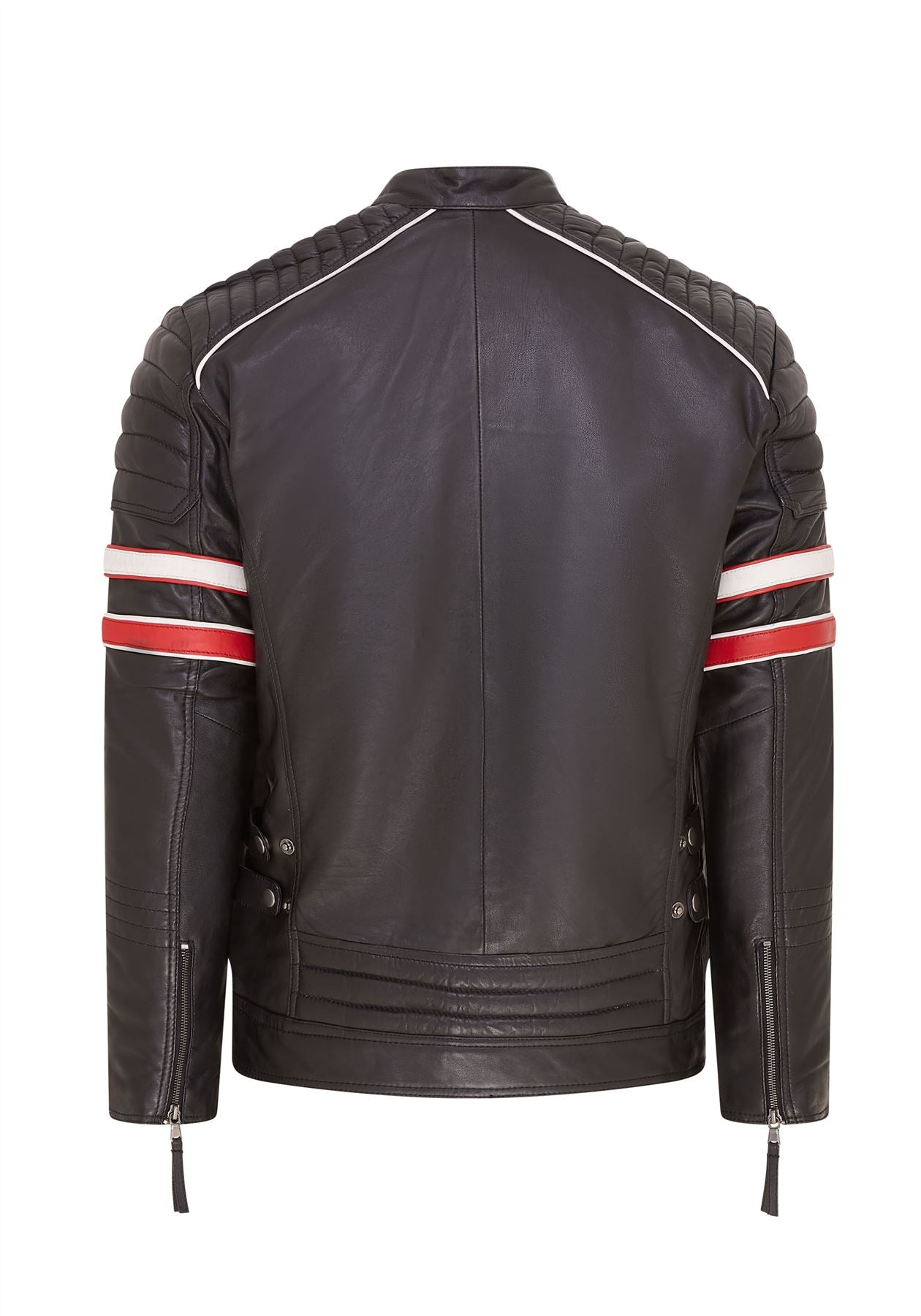 Mens Quilted Leather Biker Racing Jacket- Brevik