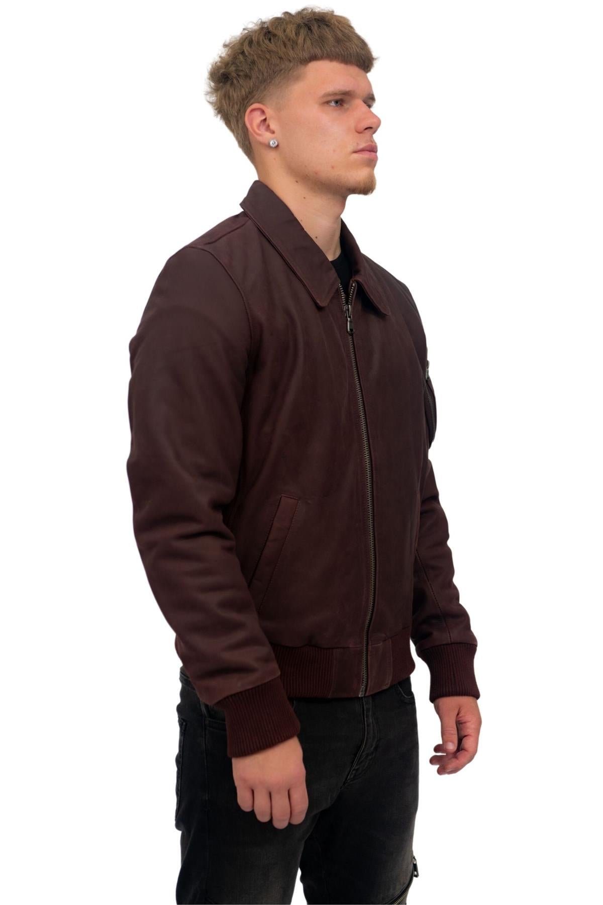 Mens A2 Cowhide Leather Bomber Jacket-Oslo