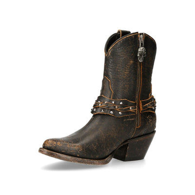 New Rock Brown Leather Pointed Cowboy Boots- WSTM005-S2