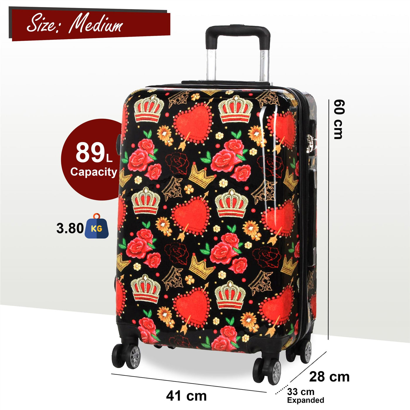 Strong Expandable Hard Shell Dual 4 Wheel Suitcase Set Print Luggage Cabin Travel Bag