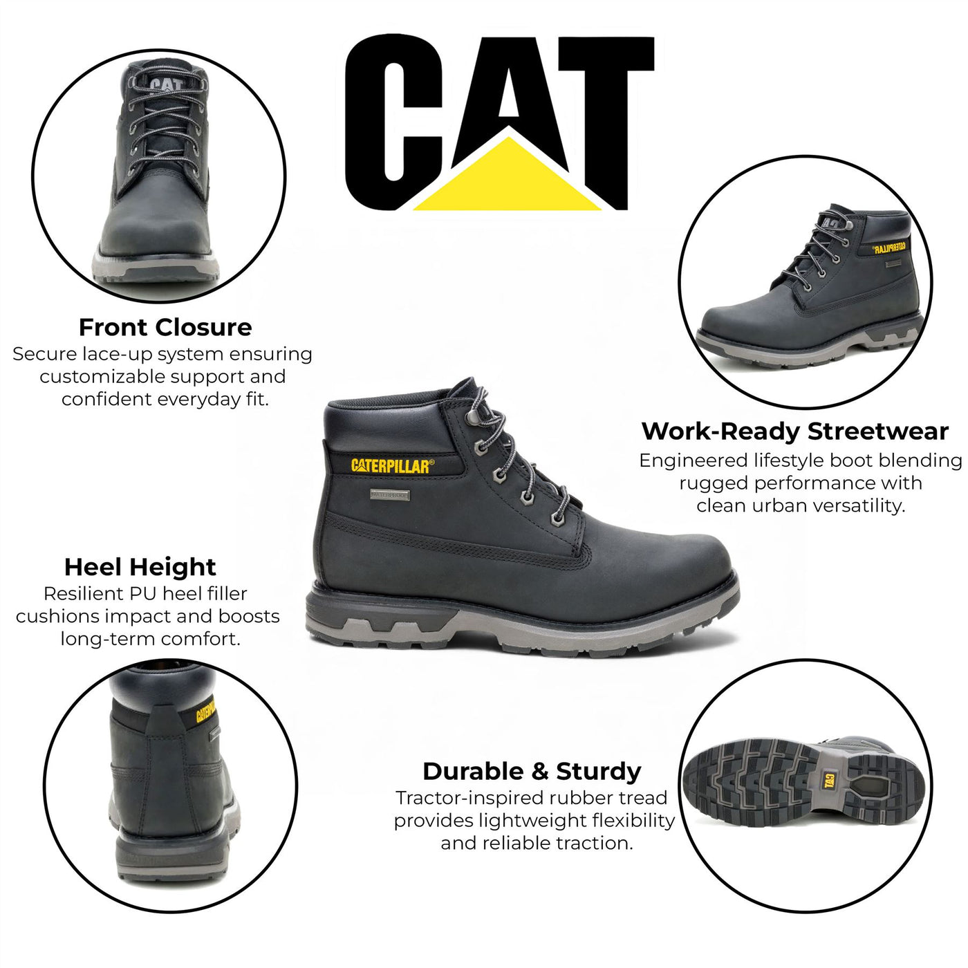 Caterpillar (CAT) Men's Pursue Black Leather Everyday Work Hiking Ankle Boots