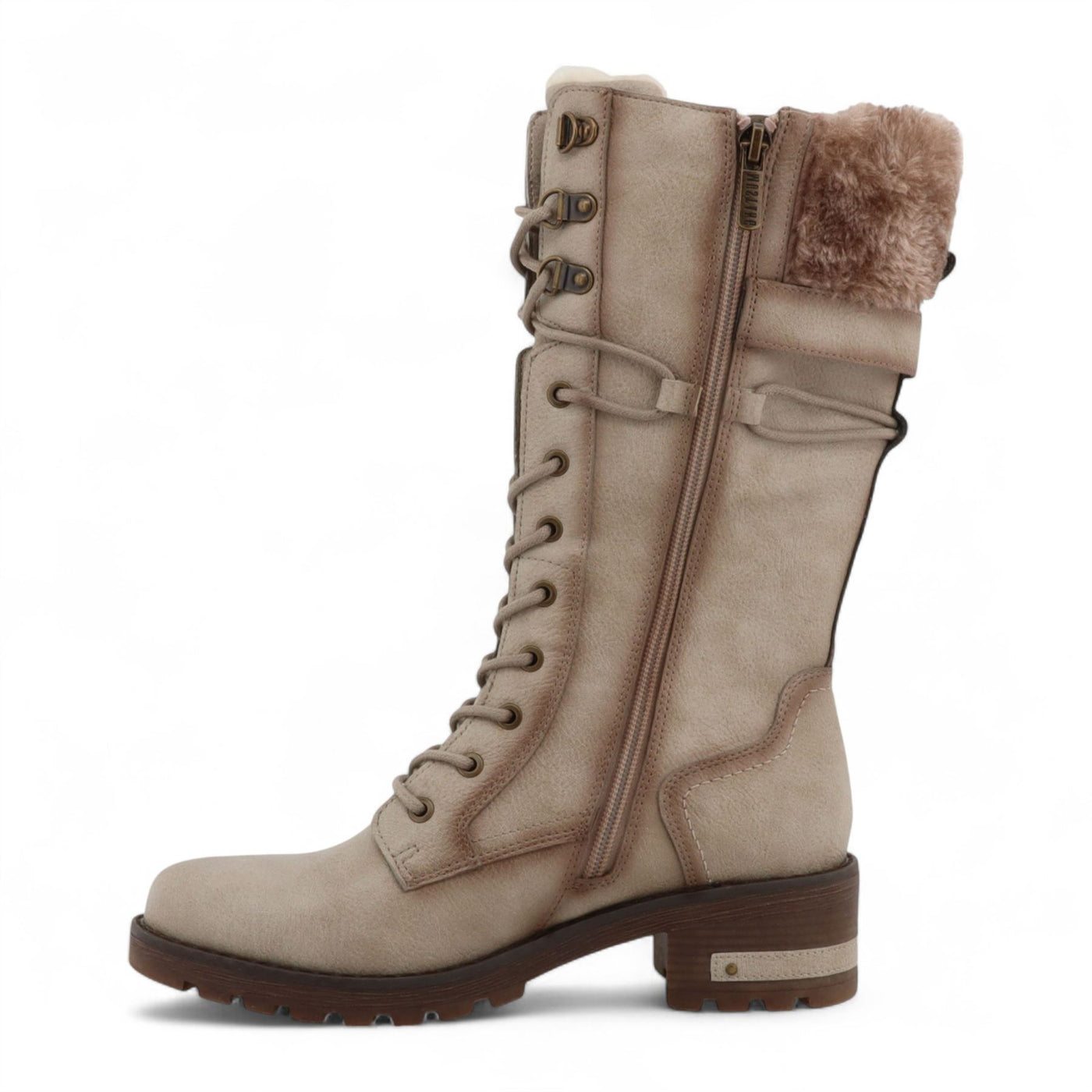 Mustang Women's Off White Mid-Calf Faux Fur Winter Combat Boots