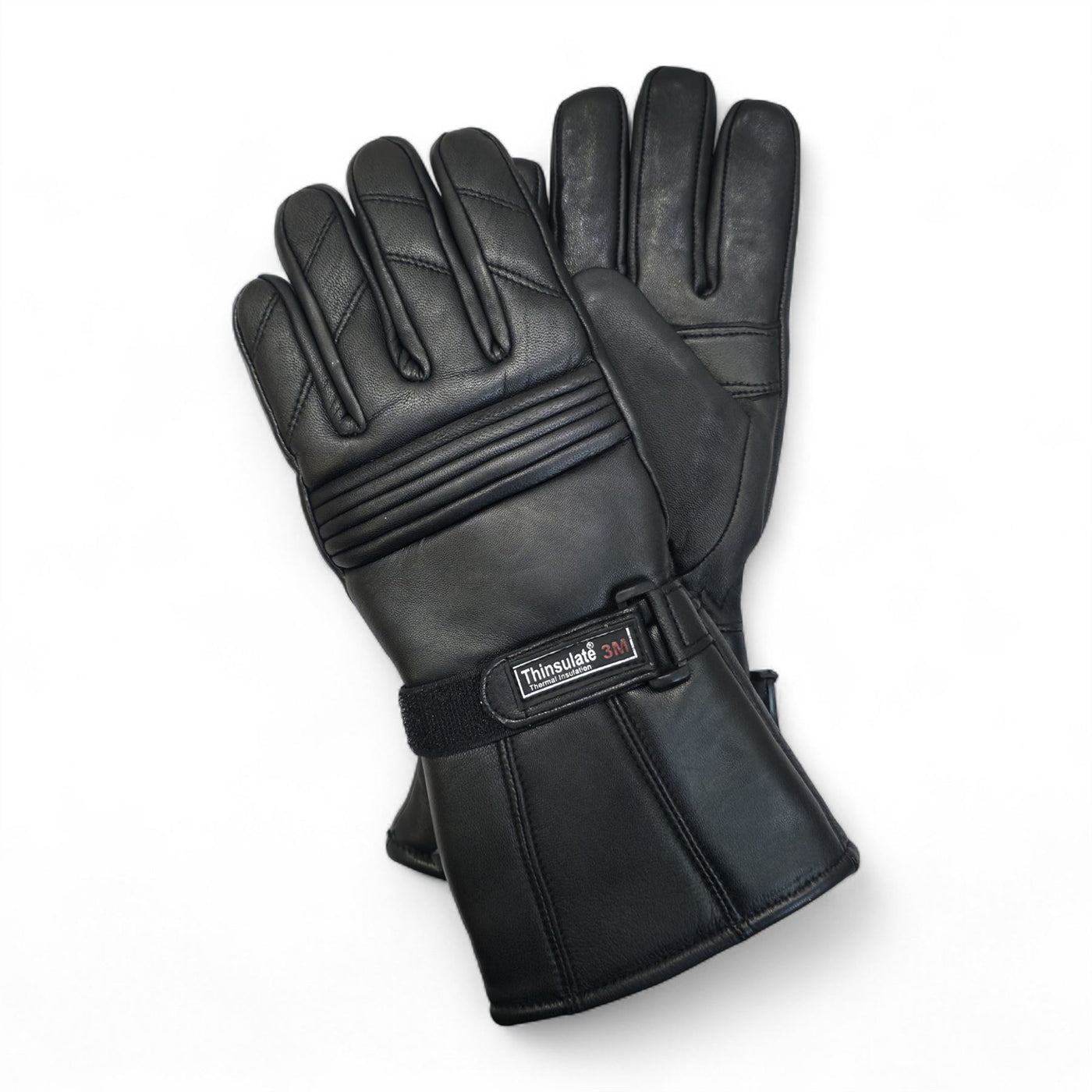Men's Thermal Motorbike Black Leather Waterproof Biker Protection Gloves