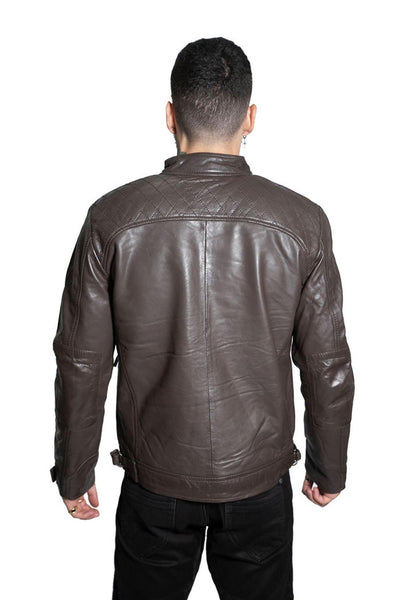 Men's Vintage Leather Quilted Biker Jacket-Monaco