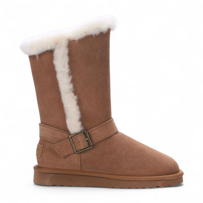 Women's Genuine Sheepskin Suede Calf Winter Warm Boots - Redwood