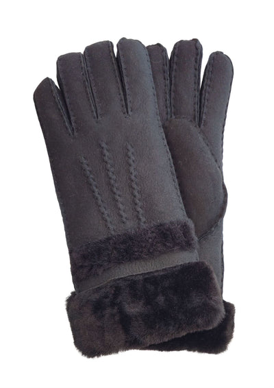 Womens Genuine Sheepskin Suede Gloves with Roll Up/Down Cuff