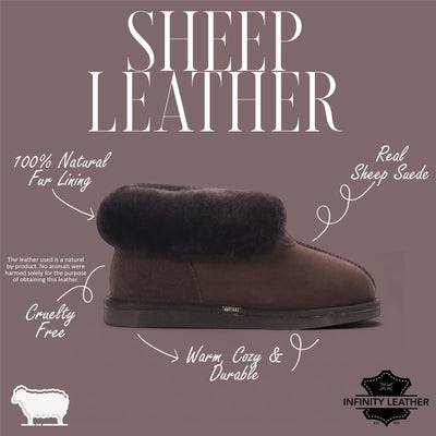 Women's Sheepskin Suede Ankle Brown Slip-On Bootie Winter - Glacier