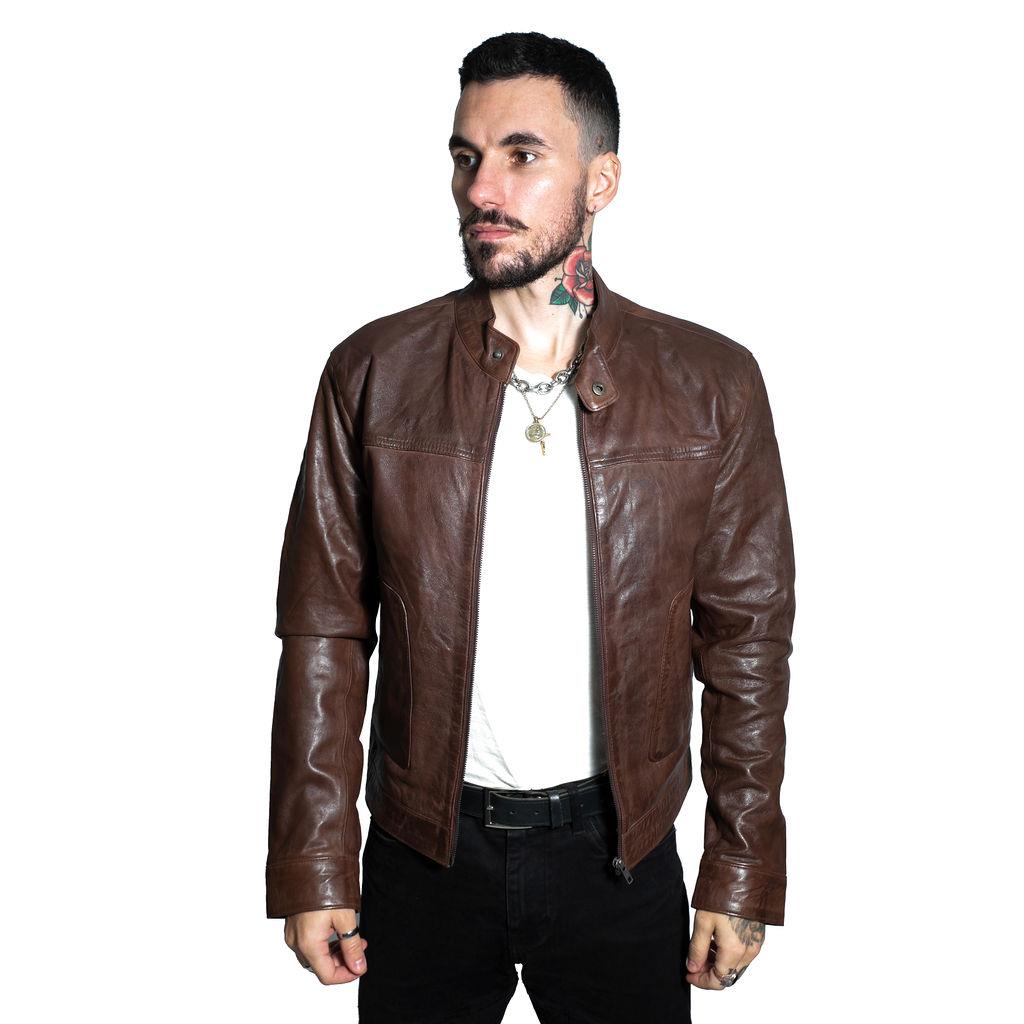 Men’s Classic Fitted Leather Biker Jacket-Austin