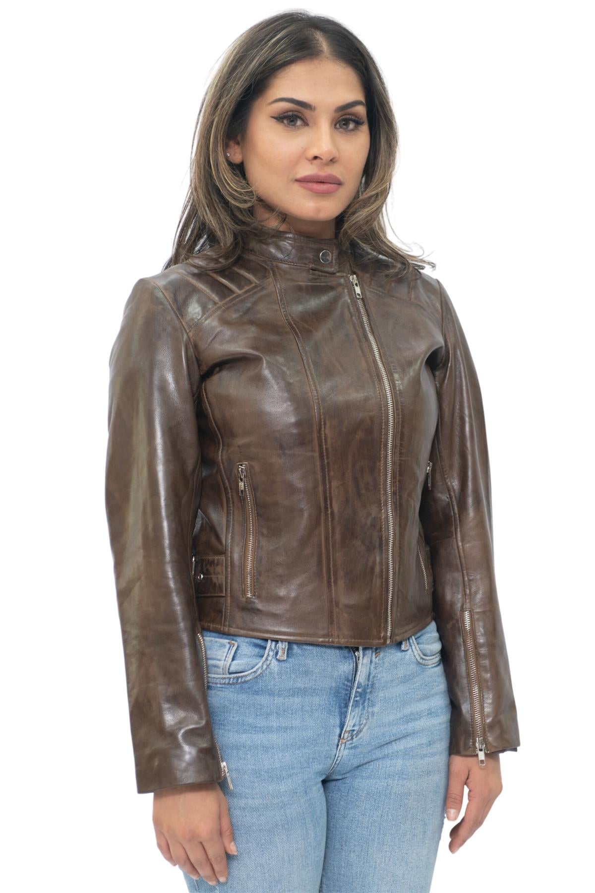 Womens Leather Biker Jacket-Celaya