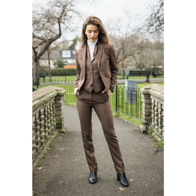 Women's Brown Three-Piece Tailored Fit Suit in Prince of Wales Check