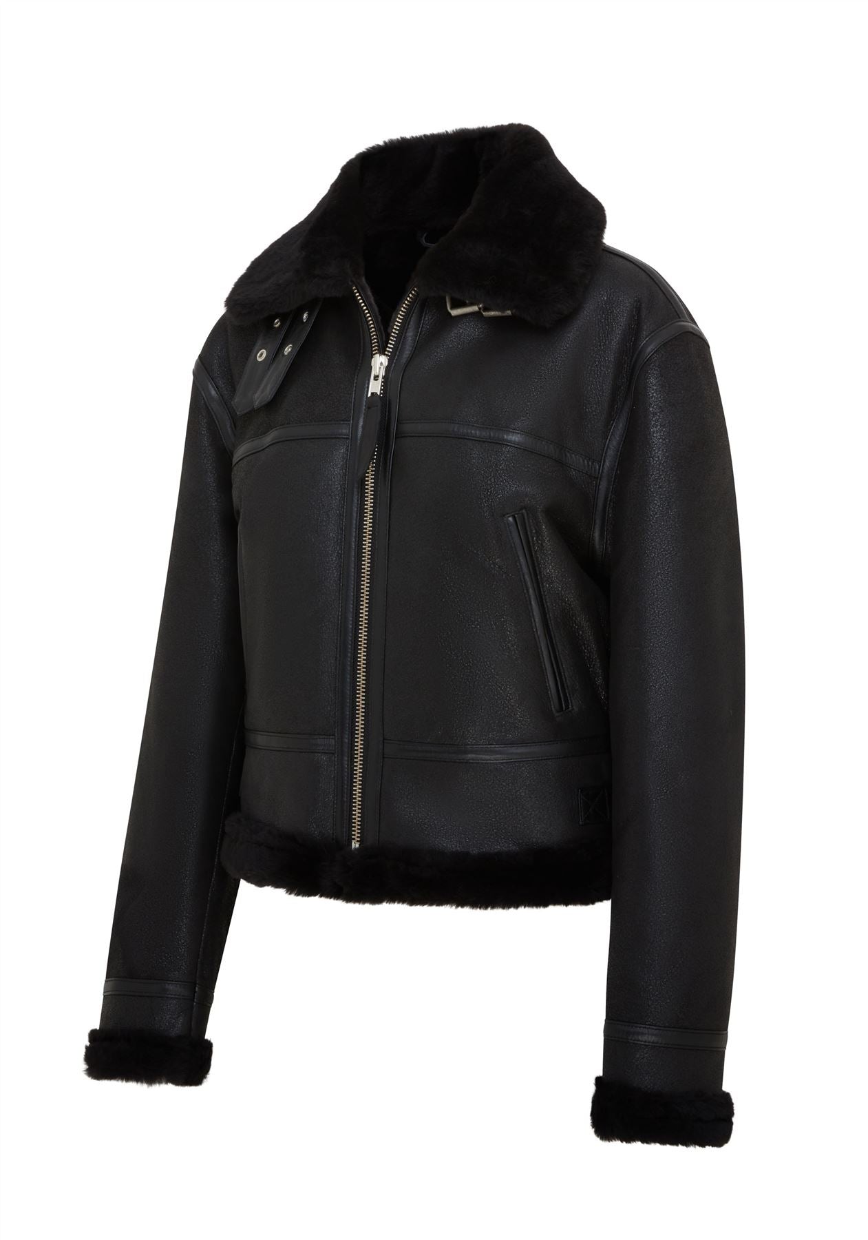 Womens Black Bomber B3 Sheepskin Jacket -Akiak