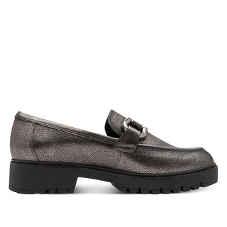 Tamaris Womens Pewter Silver Leather Loafers Slip-On Platform Shoes