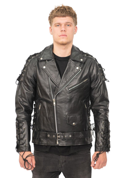Mens Embossed Brando Leather Biker Jacket-Chicago
