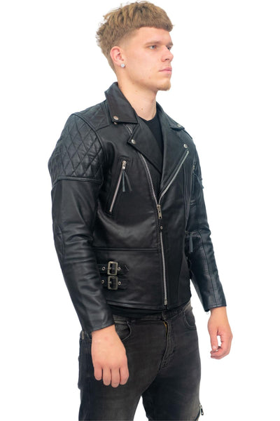 Mens Cowhide Leather Biker Jacket-Nassau