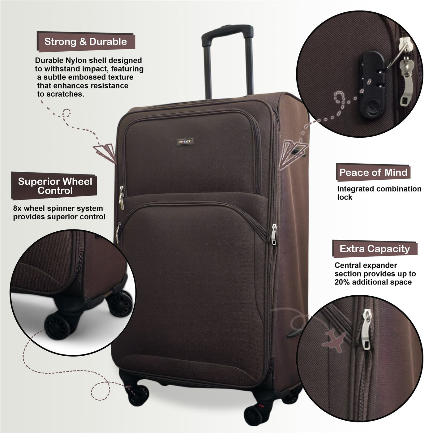 Expandable Soft 8 Wheel Lightweight Suitcase Luggage Travel Bags Set