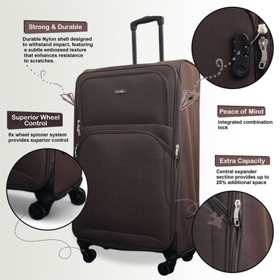 Expandable Soft 8 Wheel Lightweight Suitcase Luggage Travel Bags Set