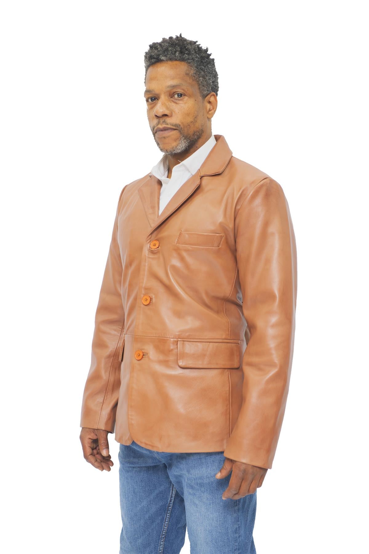 Mens 3 Button Leather Blazer Jacket-Dubai