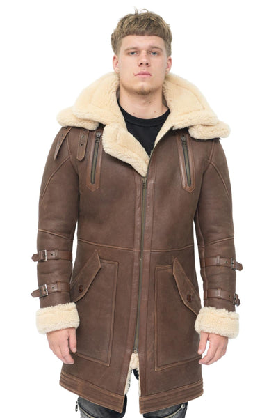 Mens 3/4 Warm Leather Sheepskin Trench Coat-Kendal