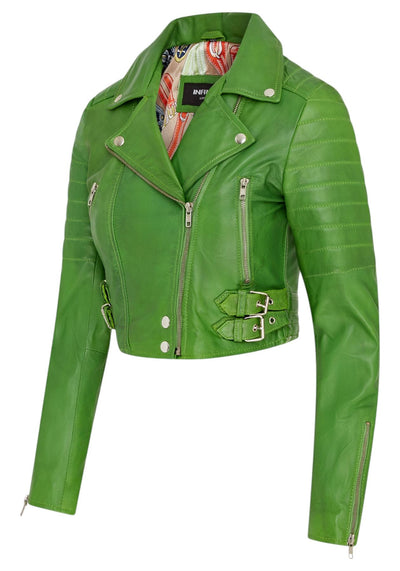 Giacca da motociclista in pelle corta Brando da donna - Damasco