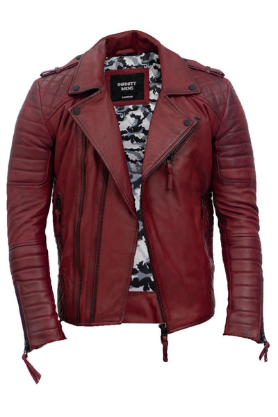 Mens Slim-Fit Double Zip Brando Leather Biker Jacket-Cairo