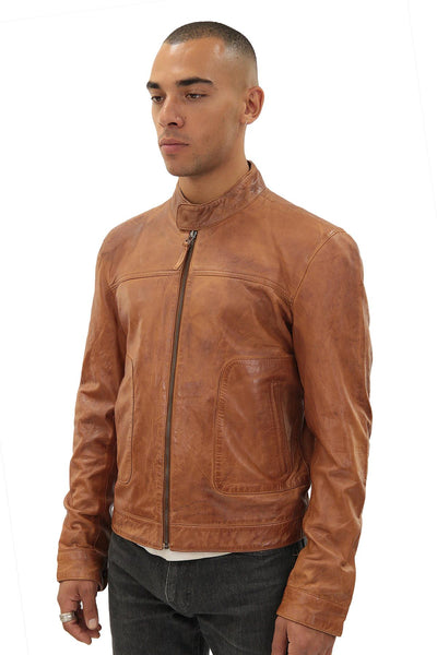 Men’s Classic Fitted Leather Biker Jacket-Austin