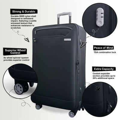 Soft Shell Cabin Suitcase 59 x 37 x 23 cm Luggage Suitable for Easyjet, Ryanair