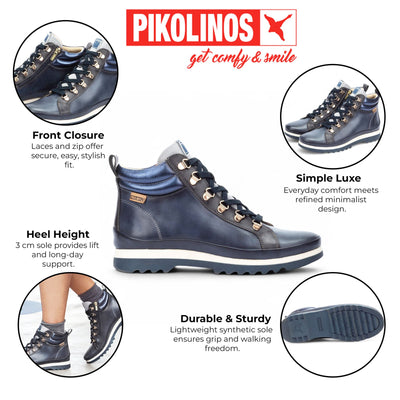 Pikolinos Women’s Blue Leather Ankle Trainers Boots - Vigo