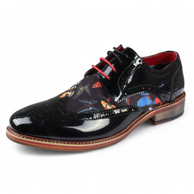 Justin Reess Men's Butterfly Print Patent Leather Shoes - Julius