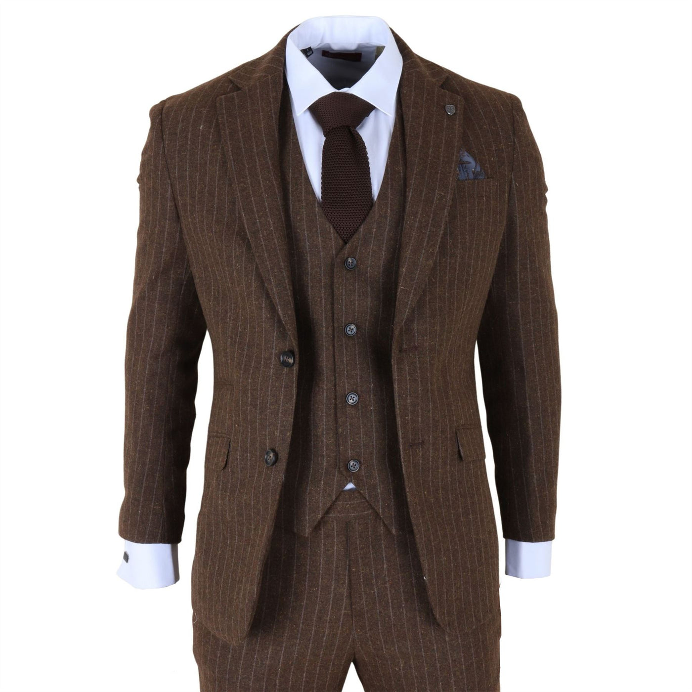 Men's Brown Pinstripe 3 Piece Slim Fit Formal Dinner Suit