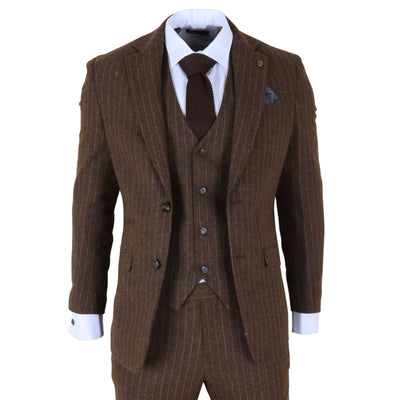 Men's Brown Pinstripe 3 Piece Slim Fit Formal Dinner Suit